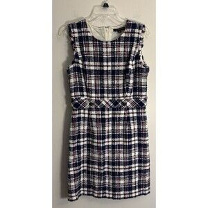 BROOKS BROTHERS Tartan Plaid Tweed Dress Red White Blue Sheath Women 12 A-Line